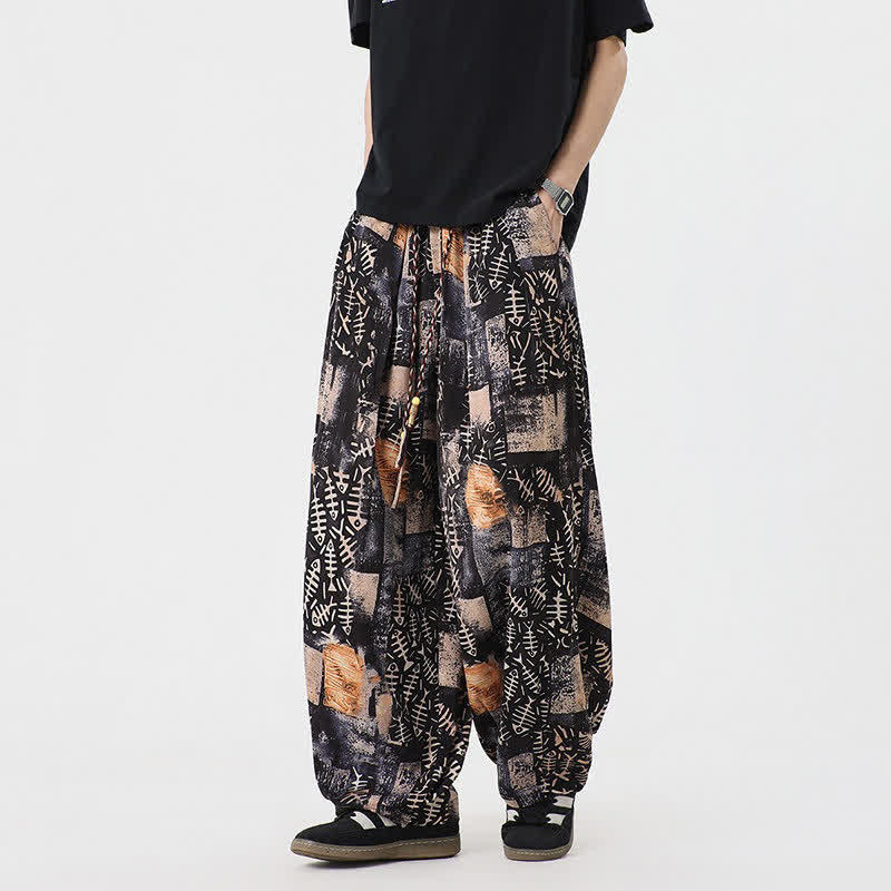 Buddha Stones Spring Summer Boho Casual Drawstring Abstract Long Pants Men's Harem Pants With Pocket - SaddleBrown - US/UK/AU46,EU56 (5XL) - image 6