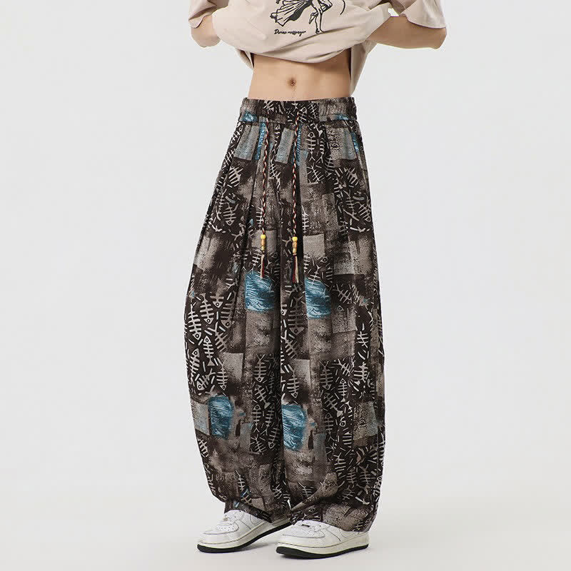 Buddha Stones Spring Summer Boho Casual Drawstring Abstract Long Pants Men's Harem Pants With Pocket - Blue - US/UK/AU46,EU56 (5XL) - image 0