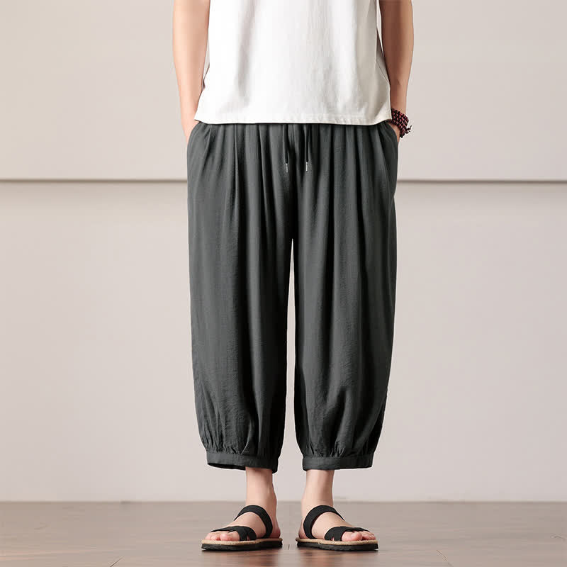 Buddha Stones Summer Casual Minimalist Drawstring Solid Capri Pants Men's Harem Pants With Pocket - DimGray - US/UK/AU46,EU56 (5XL) - image 0