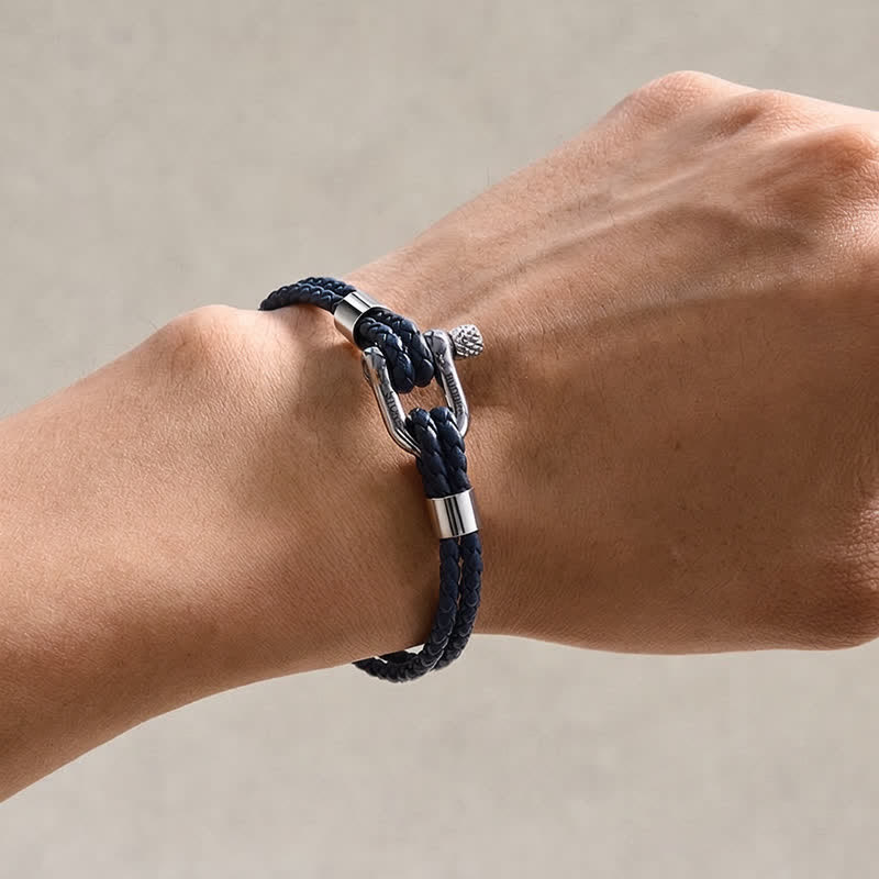 Buddha Stones Titanium Steel Shackle Leather Double Wrap Stimulation Bracelet - image 2
