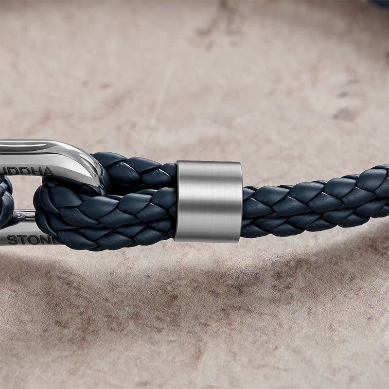 Buddha Stones Titanium Steel Shackle Leather Double Wrap Stimulation Bracelet - image 4