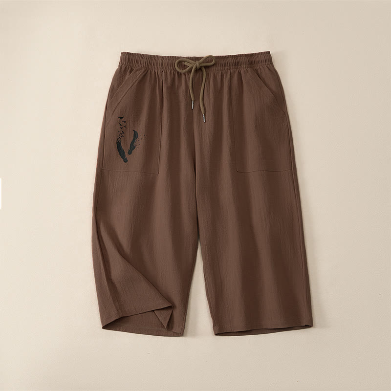 Buddha Stones Summer Casual Drawstring Solid Capri Pants Men's Straight Leg Pants With Pockets - Sienna - US/UK/AU42,EU52 (3XL) - image 0