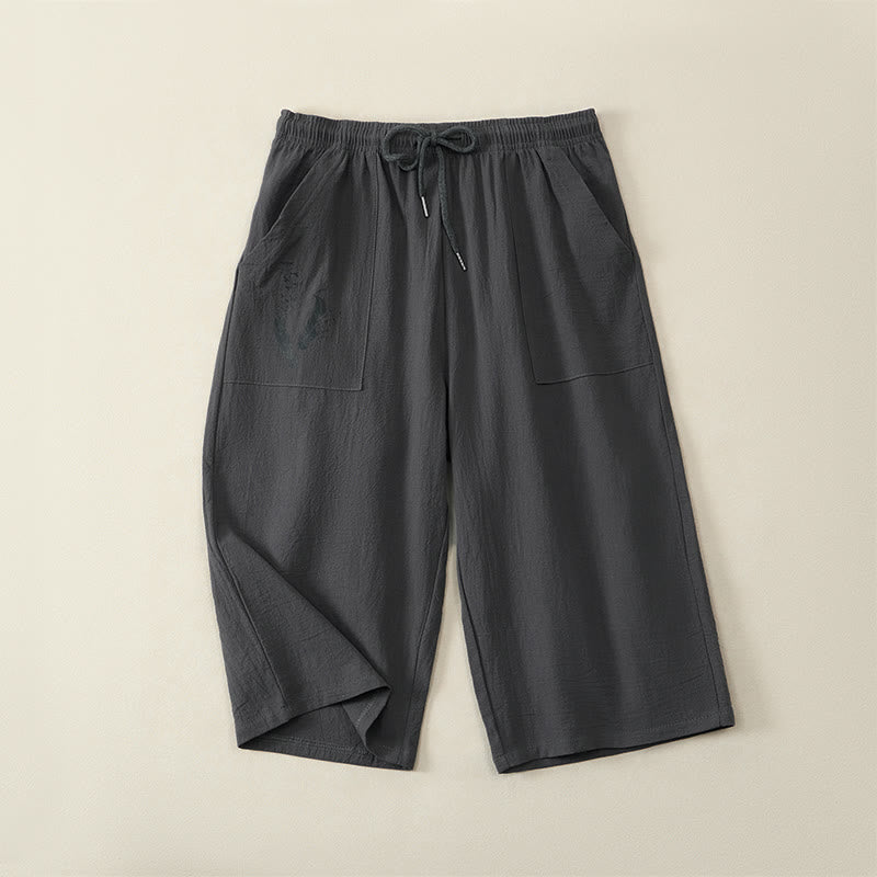 Buddha Stones Summer Casual Drawstring Solid Capri Pants Men's Straight Leg Pants With Pockets - DarkSlateGray - US/UK/AU42,EU52 (3XL) - image 15