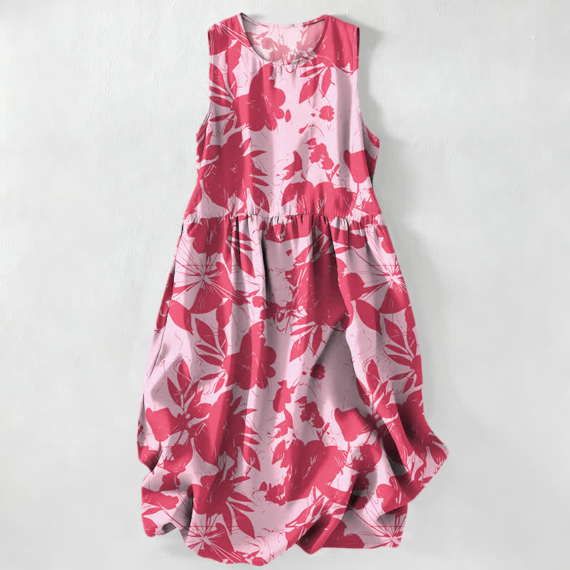 Buddha Stones Summer Casual Floral Pattern Women's Summer Sleeveless Midi Dress With Pockets - LightPink - US16,UK/AU20,EU48 (3XL) - image 0