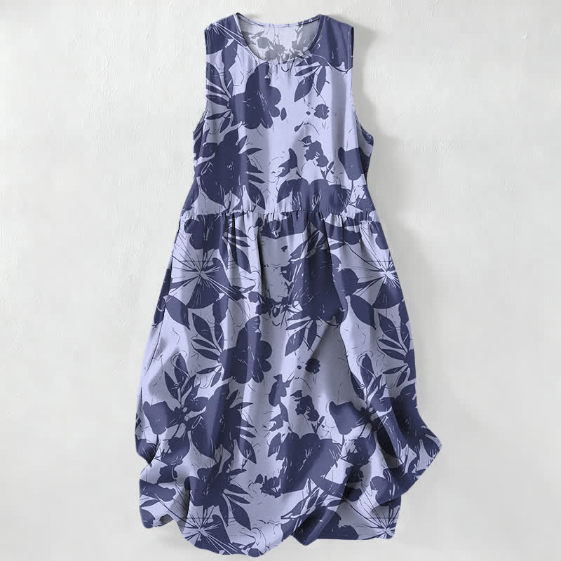 Buddha Stones Summer Casual Floral Pattern Women's Summer Sleeveless Midi Dress With Pockets - LightSteelBlue - US16,UK/AU20,EU48 (3XL) - image 4