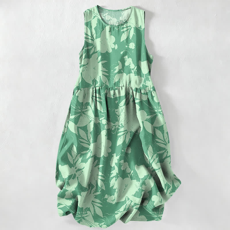Buddha Stones Summer Casual Floral Pattern Women's Summer Sleeveless Midi Dress With Pockets - Aquamarine - US16,UK/AU20,EU48 (3XL) - image 5