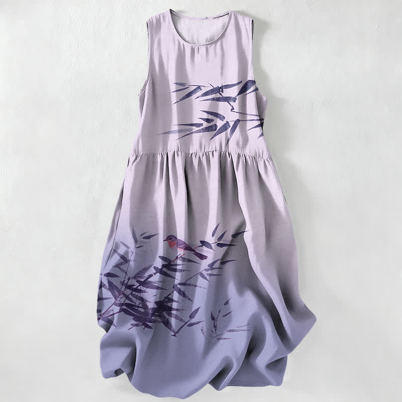 Buddha Stones Summer Casual Bamboo Bird Pattern Women's Summer Sleeveless Midi Dress With Pockets - Lavender - US16,UK/AU20,EU48 (3XL) - image 4