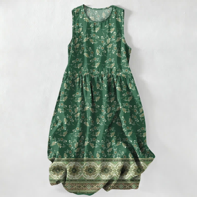 Buddha Stones Summer Casual Floral Vine Border Pattern Women's Summer Sleeveless Midi Dress With Pockets - ForestGreen - US16,UK/AU20,EU48 (3XL) - image 5