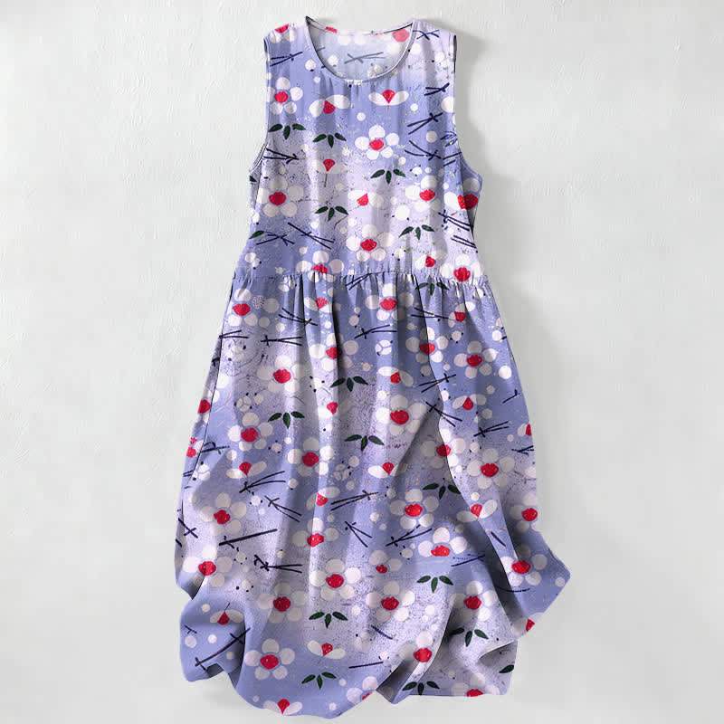 Buddha Stones Summer Casual Wildflower Berry Branch Pattern Women's Summer Sleeveless Midi Dress With Pockets - Lavender - US16,UK/AU20,EU48 (3XL) - image 5