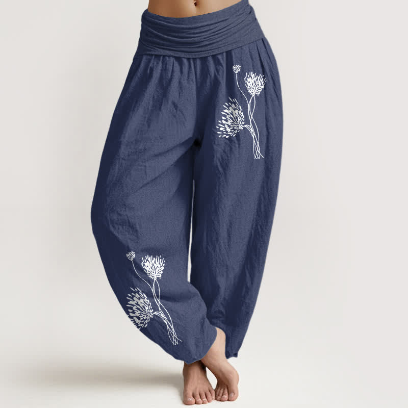 Buddha Stones Pure Cotton Botanical Pattern Women's Elastic Waist Harem Pants - DarkSlateBlue - US16,UK/AU20,EU48 (3XL) - image 8