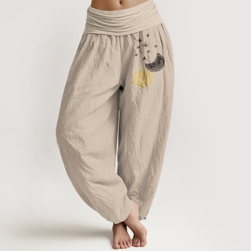 Buddha Stones Pure Cotton Dandelion Bloom Pattern Women's Elastic Waist Harem Pants - Tan - US16,UK/AU20,EU48 (3XL) - image 11