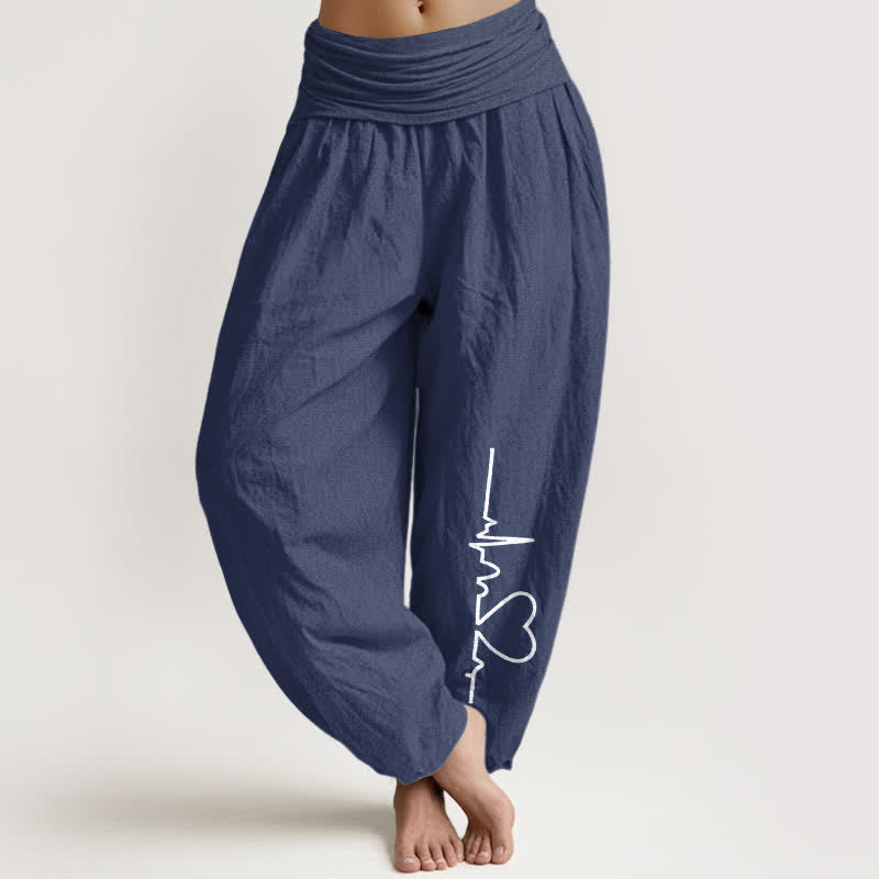 Buddha Stones Pure Cotton Heartbeat Heart Pattern Women's Elastic Waist Harem Pants - DarkSlateBlue - US16,UK/AU20,EU48 (3XL) - image 8