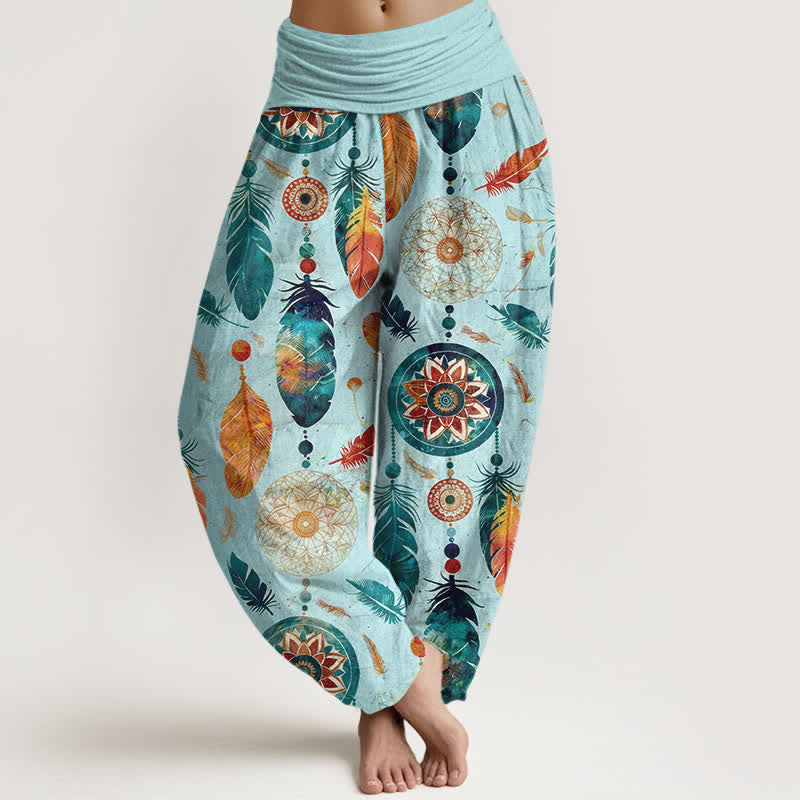 Buddha Stones Pure Cotton Dreamcatcher Feather Pattern Women's Elastic Waist Harem Pants - Turquoise - US16,UK/AU20,EU48 (3XL) - image 5