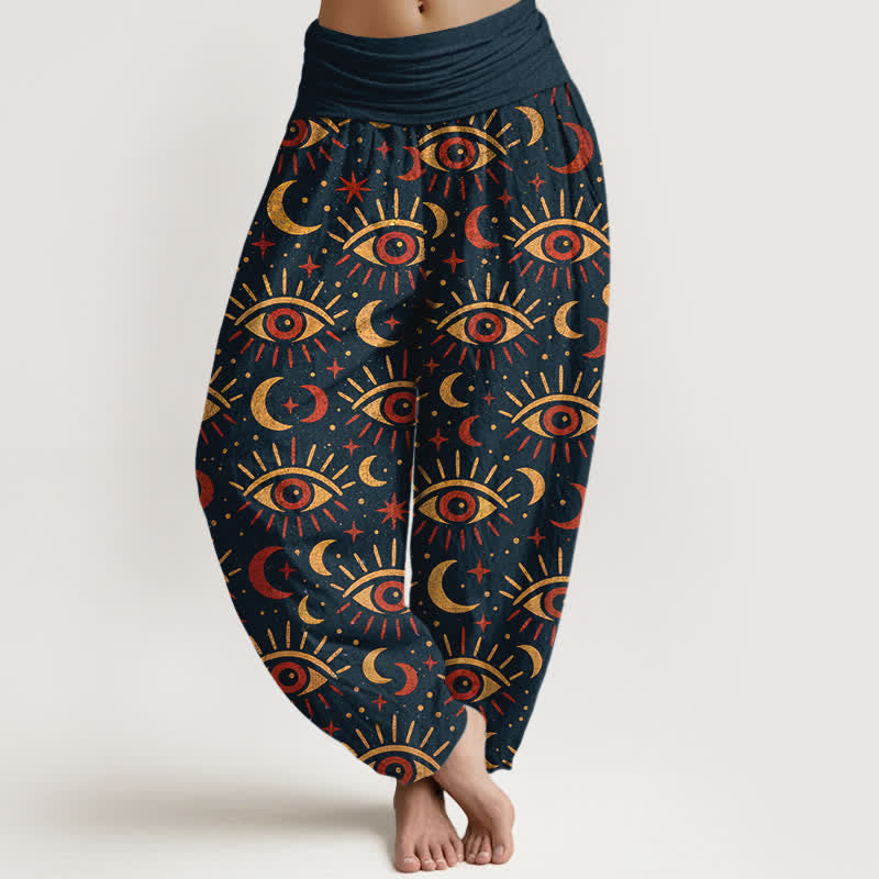 Buddha Stones Cotton Mystic Eye Moon Pattern Women's Elastic Waist Harem Pants - MidnightBlue - US16,UK/AU20,EU48 (3XL) - image 5