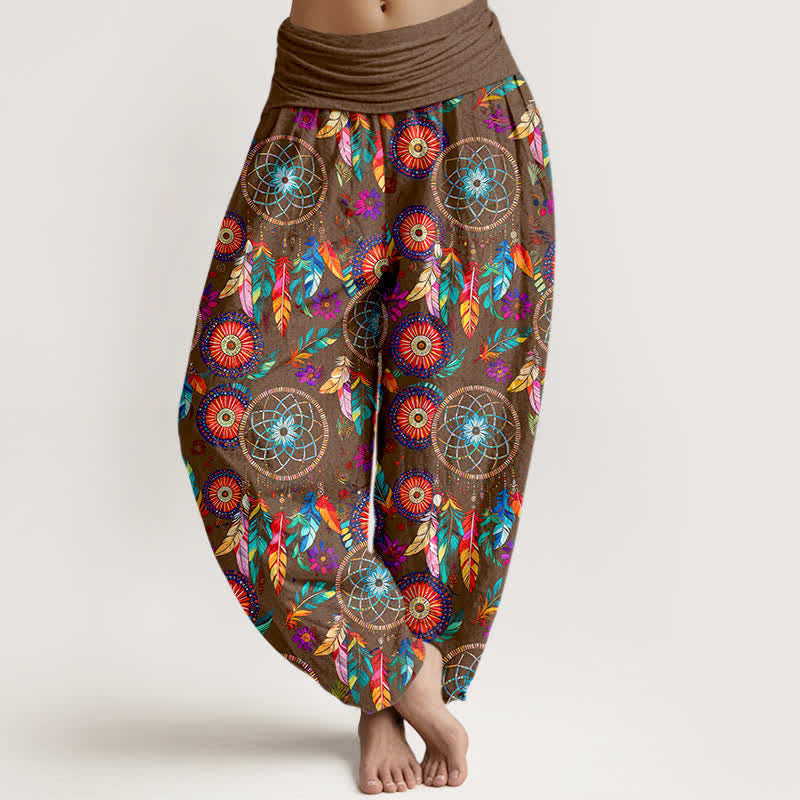 Buddha Stones Cotton Dreamcatcher Feather Pattern Women's Elastic Waist Harem Pants - Sienna - US16,UK/AU20,EU48 (3XL) - image 8