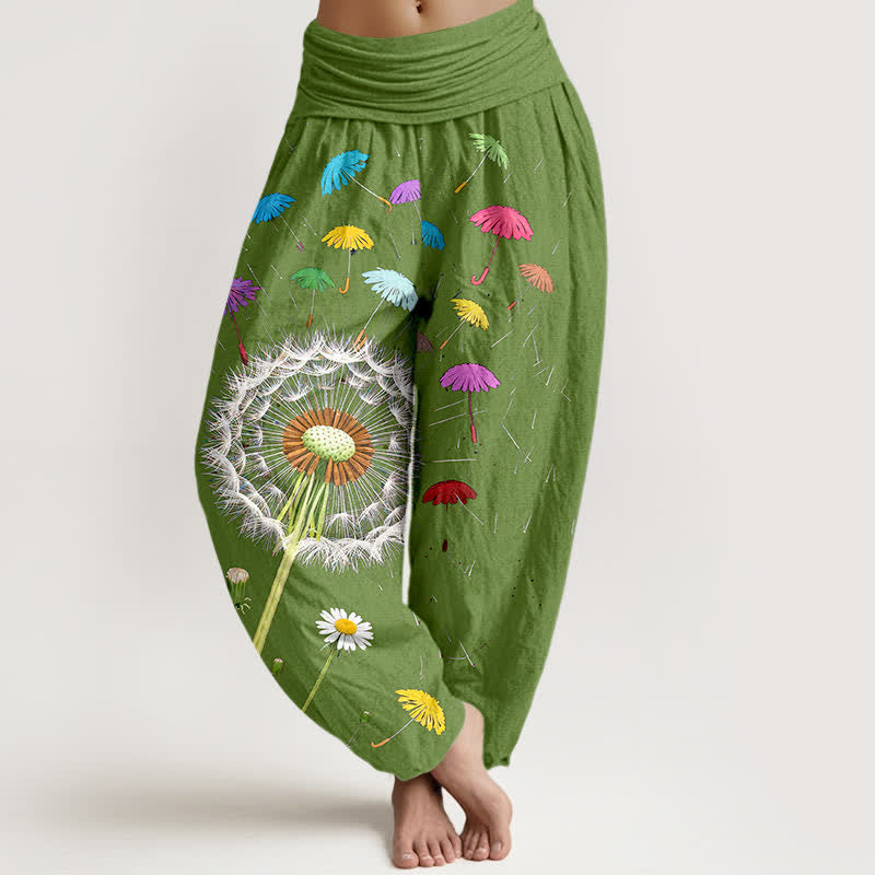 Buddha Stones Pure Cotton Dandelion Bloom Pattern Women's Elastic Waist Harem Pants - OliveDrab - US16,UK/AU20,EU48 (3XL) - image 5