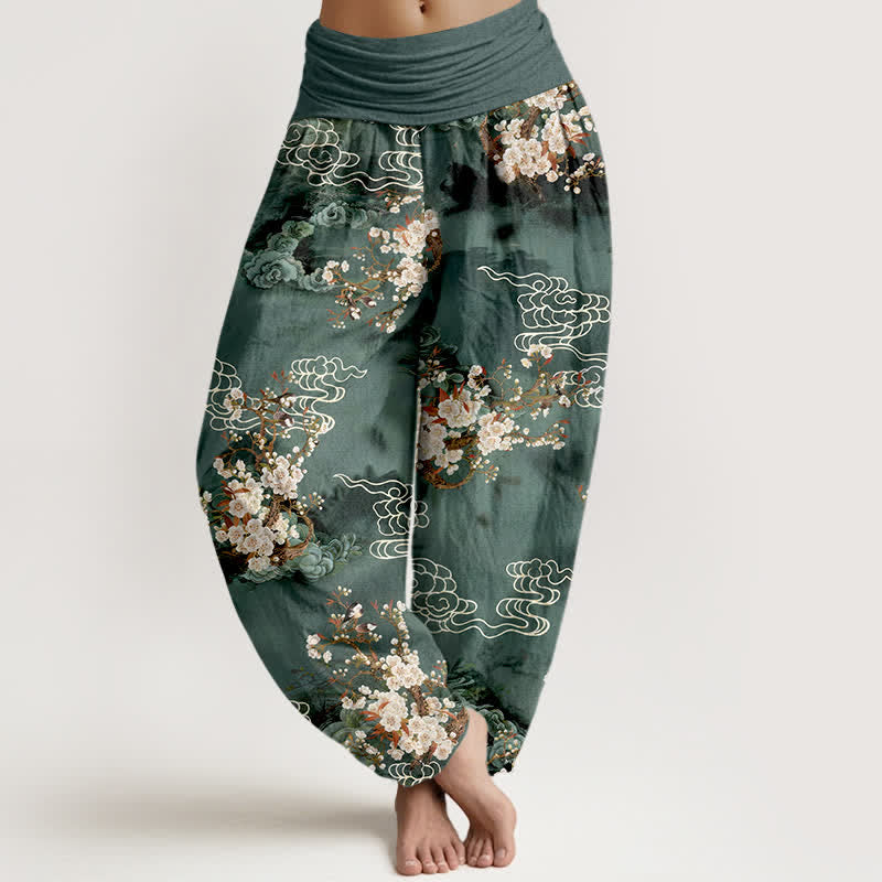 Buddha Stones Pure Cotton Floral Cloud Pattern Women's Elastic Waist Harem Pants - Teal - US16,UK/AU20,EU48 (3XL) - image 0