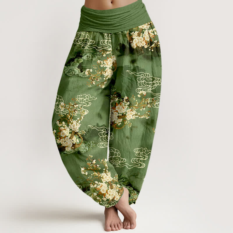 Buddha Stones Pure Cotton Floral Cloud Pattern Women's Elastic Waist Harem Pants - ForestGreen - US16,UK/AU20,EU48 (3XL) - image 5