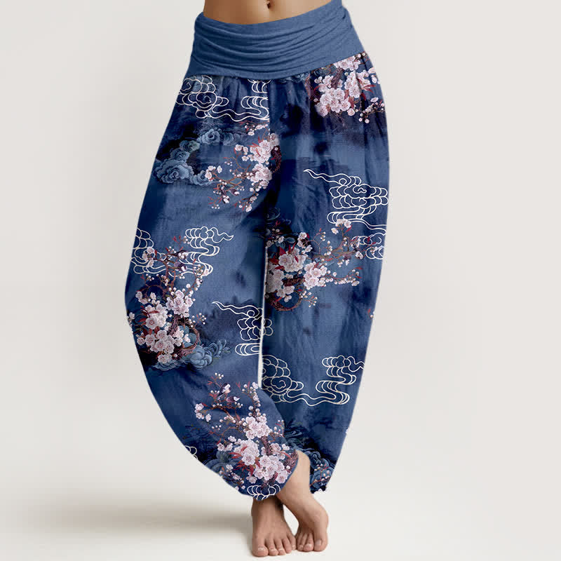 Buddha Stones Pure Cotton Floral Cloud Pattern Women's Elastic Waist Harem Pants - Navy - US16,UK/AU20,EU48 (3XL) - image 8