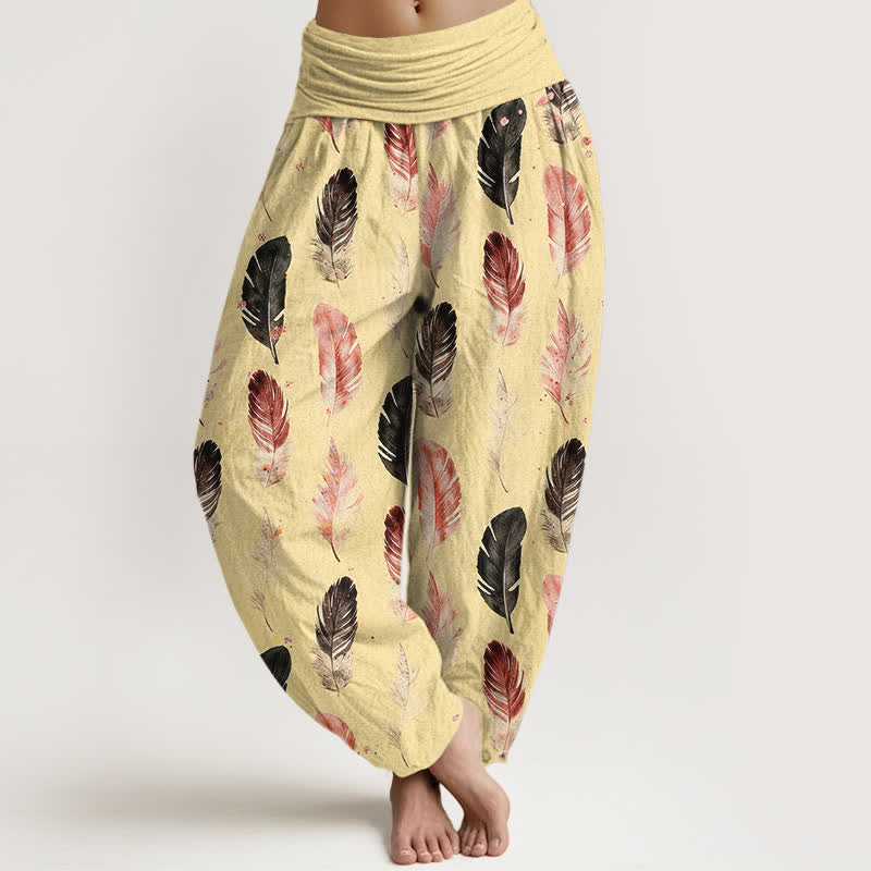 Buddha Stones Pure Cotton Feather Pattern Women's Elastic Waist Harem Pants - Cornsilk - US16,UK/AU20,EU48 (3XL) - image 5