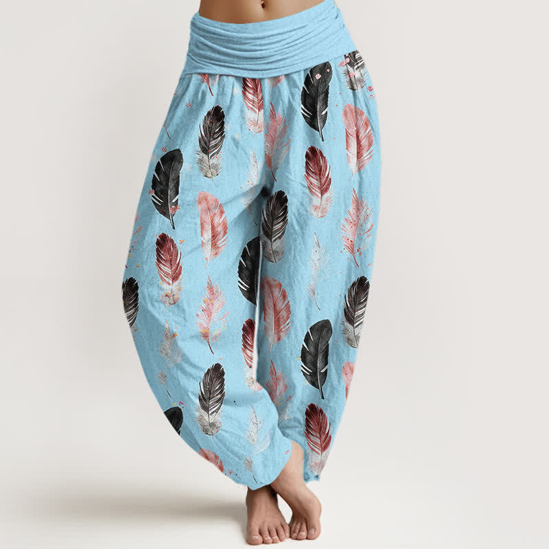 Buddha Stones Pure Cotton Feather Pattern Women's Elastic Waist Harem Pants - LightBlue - US16,UK/AU20,EU48 (3XL) - image 8
