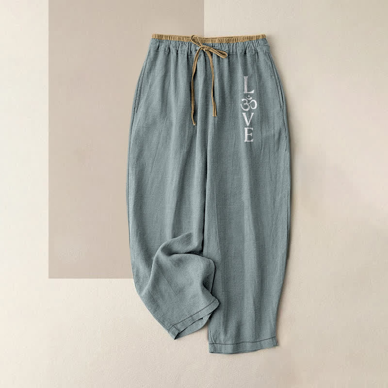 Buddha Stones Pure Cotton Love OM Pattern Women's Elastic Waist Pants With Pockets - CadetBlue - US16,UK/AU20,EU48 (3XL) - image 0