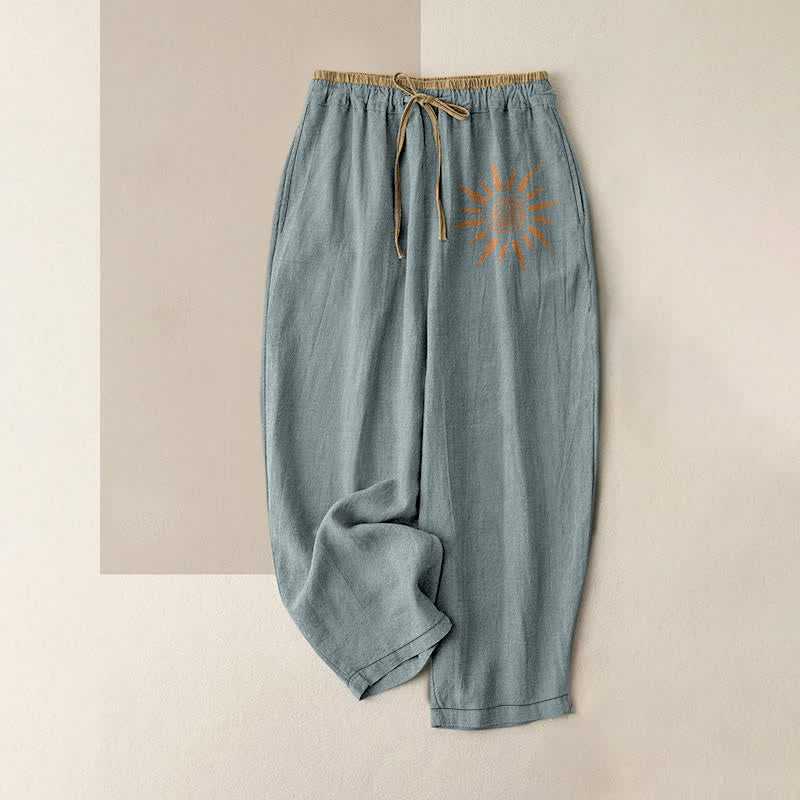 Buddha Stones Cotton Boho Sun Swirl Pattern Women's Elastic Waist Pants With Pockets - CadetBlue - US16,UK/AU20,EU48 (3XL) - image 4