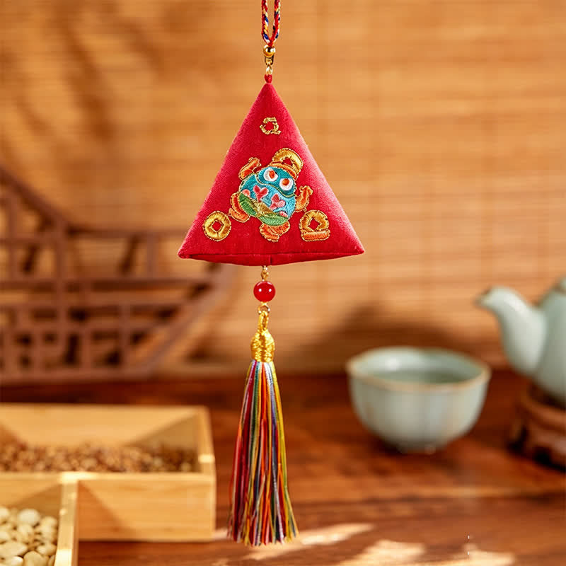Buddha Stones Polyester Embroidery Zongzi Triangle Scorpion CUTE ANIMAL DECOR - Red Toad - image 4