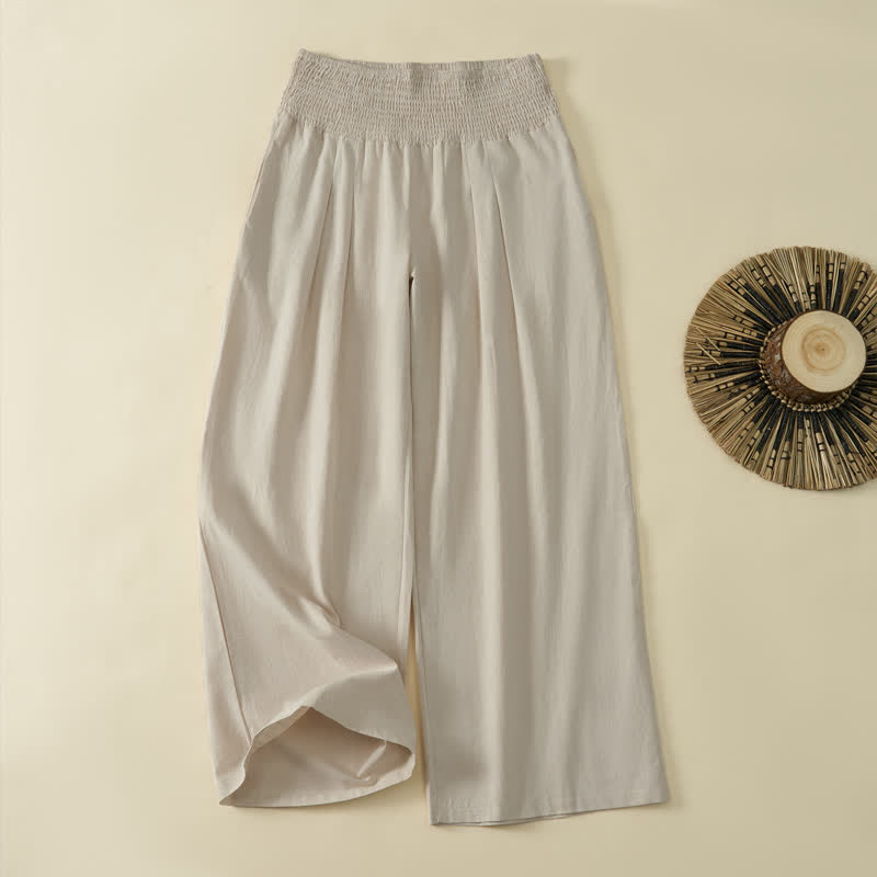 Buddha Stones Spring Summer Casual Minimalist Solid Long Pants Women's Wide Leg Pants With Pocket - Beige - US12,UK/AU16,EU44 (3XL) - image 0