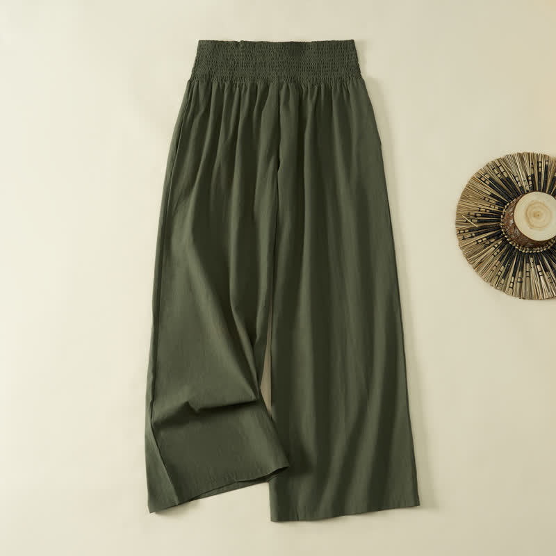 Buddha Stones Spring Summer Casual Minimalist Solid Long Pants Women's Wide Leg Pants With Pocket - DarkOliveGreen - US12,UK/AU16,EU44 (3XL) - image 7