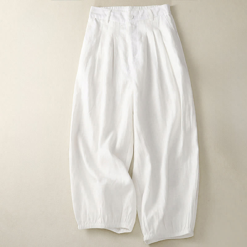Buddha Stones Summer Casual Minimalist Button-Up Solid Capri Pants Women's Harem Pants With Pocket - Ivory - US8-10,UK/AU12-14,EU40-42 (2XL) - image 16