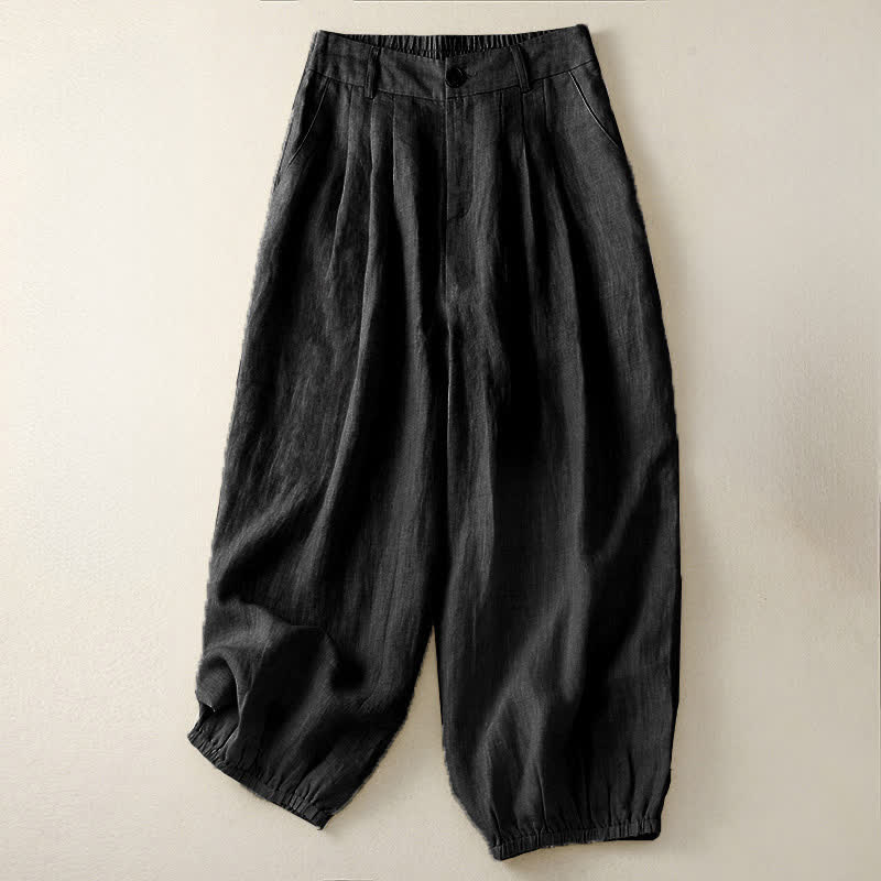 Buddha Stones Summer Casual Minimalist Button-Up Solid Capri Pants Women's Harem Pants With Pocket - Black - US8-10,UK/AU12-14,EU40-42 (2XL) - image 9