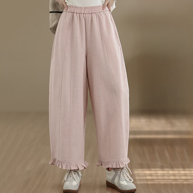 Buddha Stones Summer Casual Minimalist Solid Cropped Pants Women's Wide Leg Pants With Pocket - LightPink - US8-10,UK/AU12-14,EU40-42 (2XL) - image 7