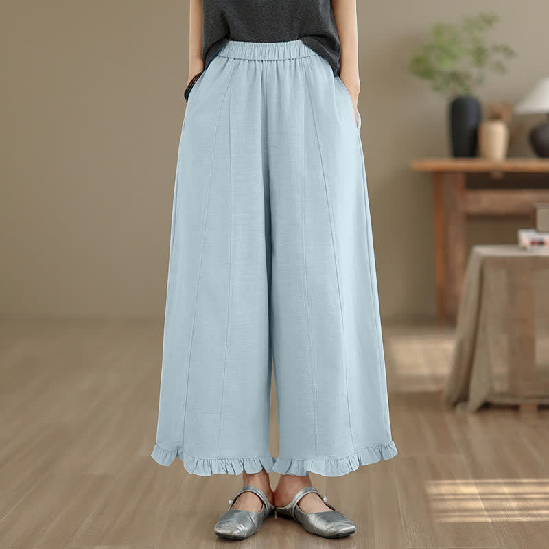 Buddha Stones Summer Casual Minimalist Solid Cropped Pants Women's Wide Leg Pants With Pocket - PowderBlue - US8-10,UK/AU12-14,EU40-42 (2XL) - image 0