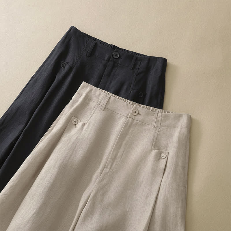 Buddha Stones Summer Casual Elegant Button-Up Solid Ankle Pants Women's Wide Leg Pants With Pocket - image 12