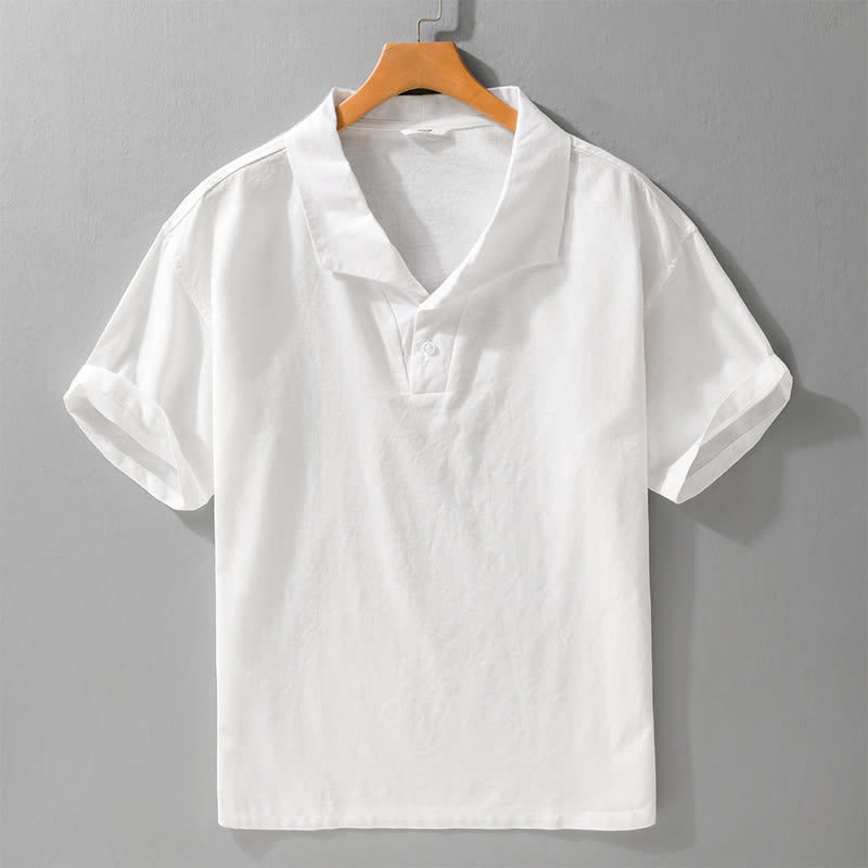 Buddha Stones Summer Casual Minimalist Button-Up Solid Lapel Men's Short Sleeve Shirts - White - US/UK/AU42,EU52 (3XL) - image 5