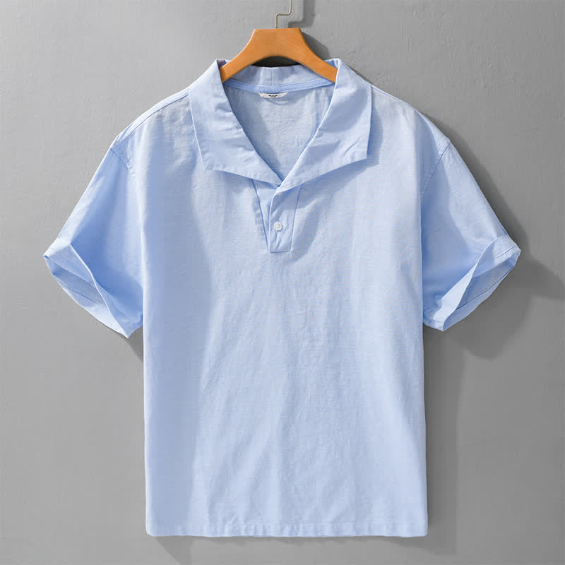 Buddha Stones Summer Casual Minimalist Button-Up Solid Lapel Men's Short Sleeve Shirts - LightSkyBlue - US/UK/AU42,EU52 (3XL) - image 0