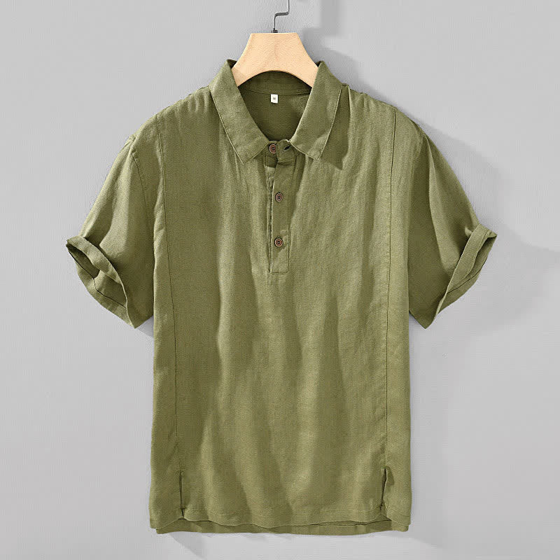 Buddha Stones Summer Casual Minimalist Button-Up Solid Linen Men's Short Sleeve Shirts - OliveDrab - US/UK/AU44,EU54 (4XL) - image 12