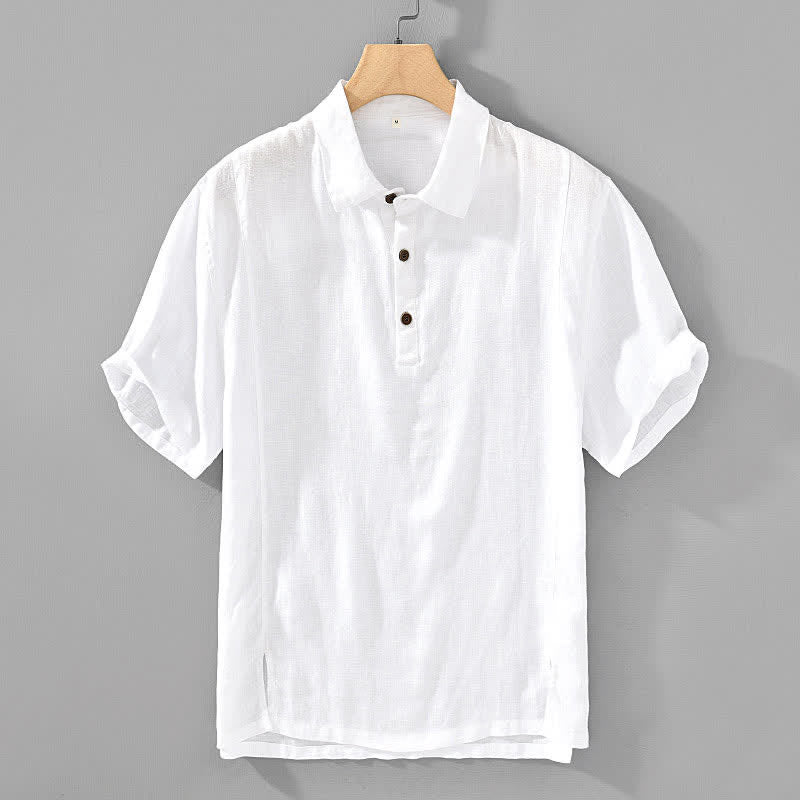 Buddha Stones Summer Casual Minimalist Button-Up Solid Linen Men's Short Sleeve Shirts - White - US/UK/AU44,EU54 (4XL) - image 8