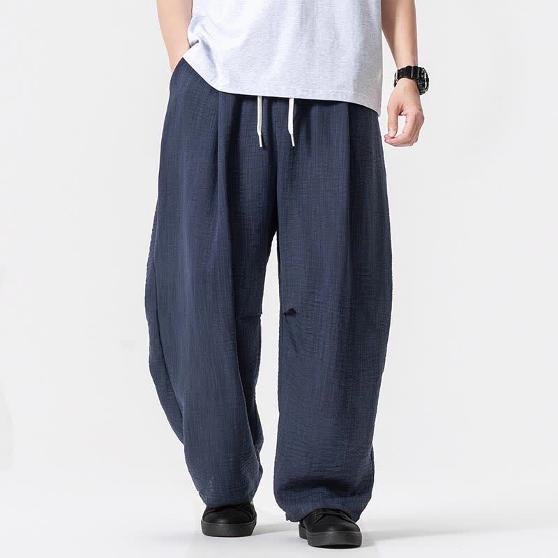 Buddha Stones Spring Summer Casual Minimalist Drawstring Solid Long Pants Men's Straight Leg Pants With Pocket - MidnightBlue - US/UK/AU46,EU56 (5XL) - image 0