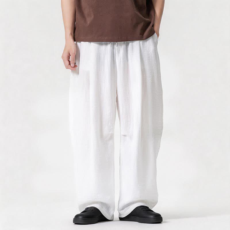 Buddha Stones Spring Summer Casual Minimalist Drawstring Solid Long Pants Men's Straight Leg Pants With Pocket - White - US/UK/AU46,EU56 (5XL) - image 8