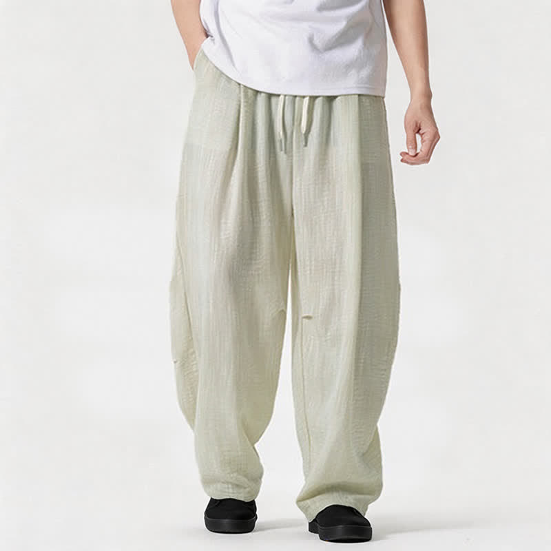 Buddha Stones Spring Summer Casual Minimalist Drawstring Solid Long Pants Men's Straight Leg Pants With Pocket - Beige - US/UK/AU46,EU56 (5XL) - image 15