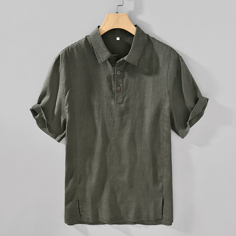Buddha Stones Summer Casual Minimalist Button-Up Solid Linen Men's Short Sleeve Shirts - DarkOliveGreen - US/UK/AU44,EU54 (4XL) - image 18