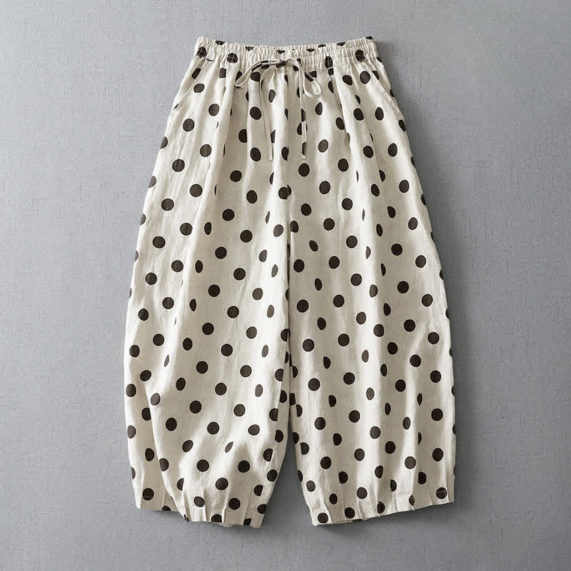 Buddha Stones Summer Casual Vintage Drawstring Floral Polka dots Cropped Pants Women's Harem Pants With Pocket - White - US8-10,UK/AU12-14,EU40-42 (2XL) - image 5