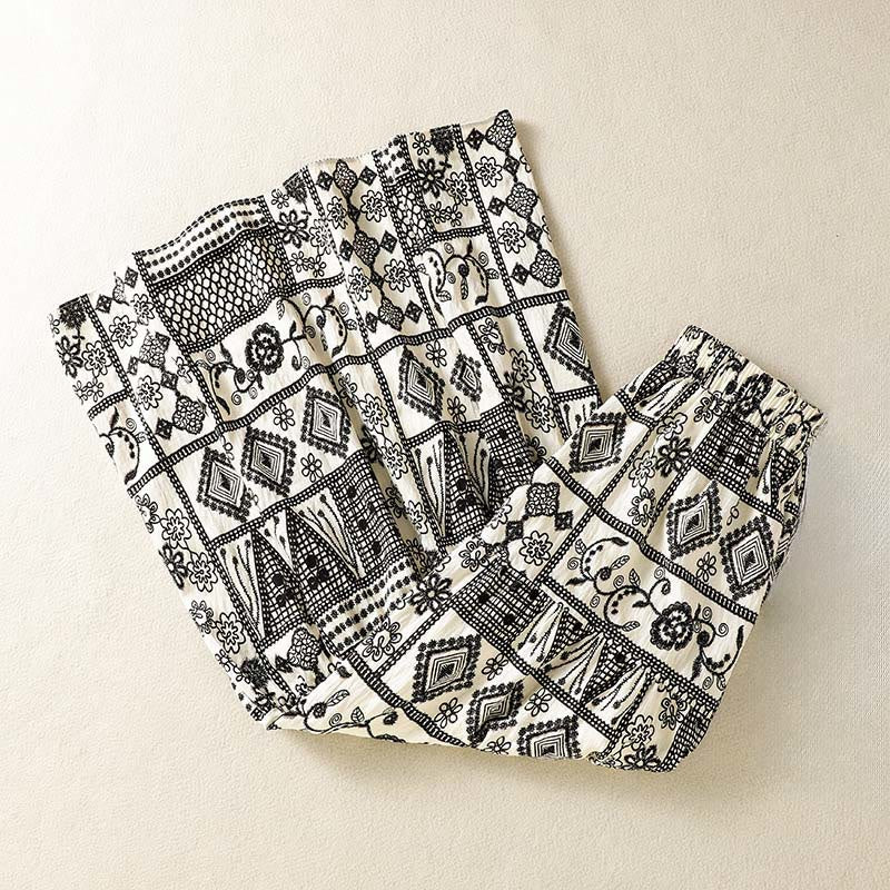 Buddha Stones Summer Bohemian Casual Black Beige Geometric Floral Women's Skirt - image 2