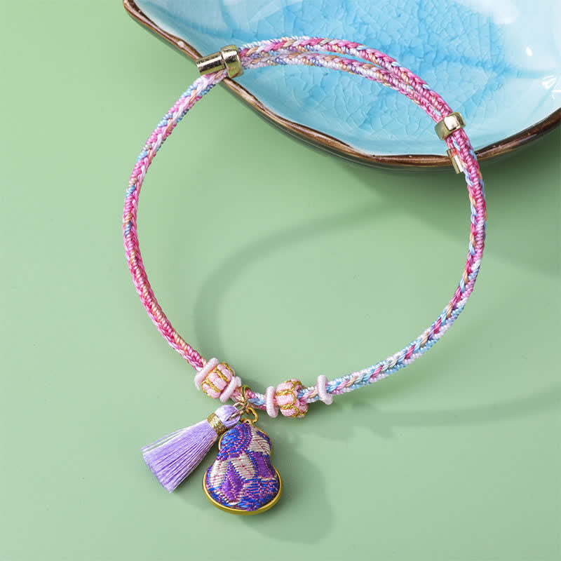 Buddha Stones Song Brocade Gourd Luck Tassel Braided Bracelet - Purple (Same Color Tone – Pattern Varies) - image 6