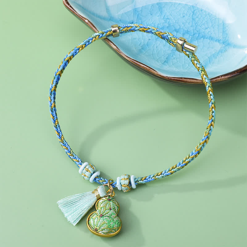 Buddha Stones Song Brocade Gourd Luck Tassel Braided Bracelet - Green (Same Color Tone – Pattern Varies) - image 0
