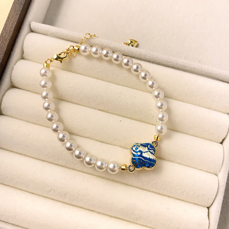 Buddha Stones Pearl Song Brocade Clover Purity New Chinese Bracelet - Lake Blue(Same Color Tone – Pattern Varies) - image 9