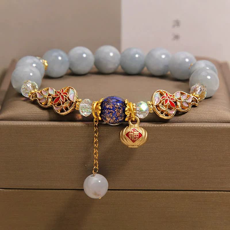 FREE Today: Luck and Healing Aquamarine Fu Character Cloisonné Gourd Dangle Round Bracelet - Aquamarine(Courage ♥ Calming) - image 0