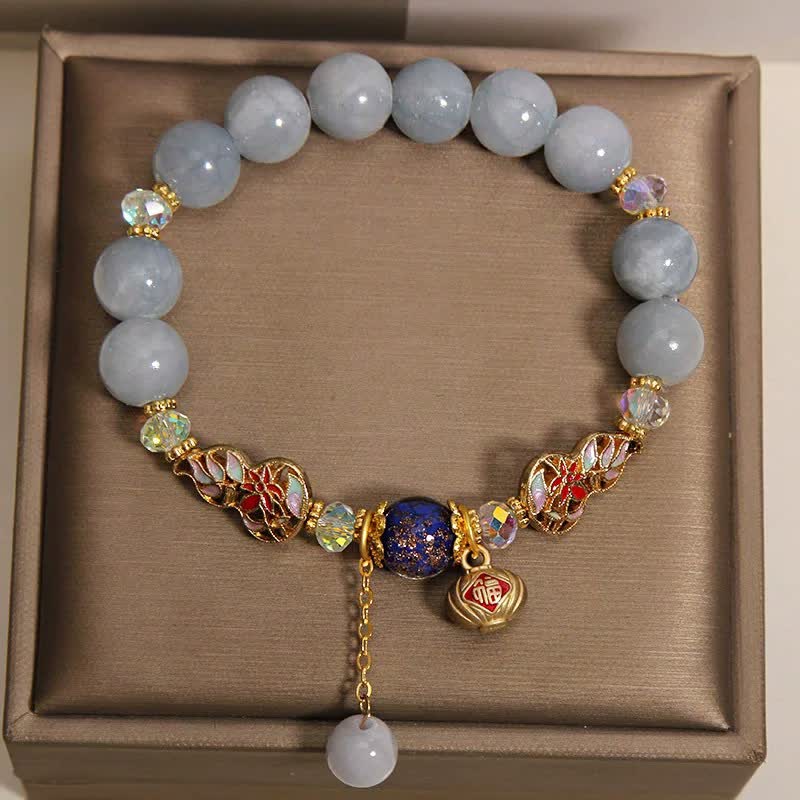FREE Today: Luck and Healing Aquamarine Fu Character Cloisonné Gourd Dangle Round Bracelet - image 4